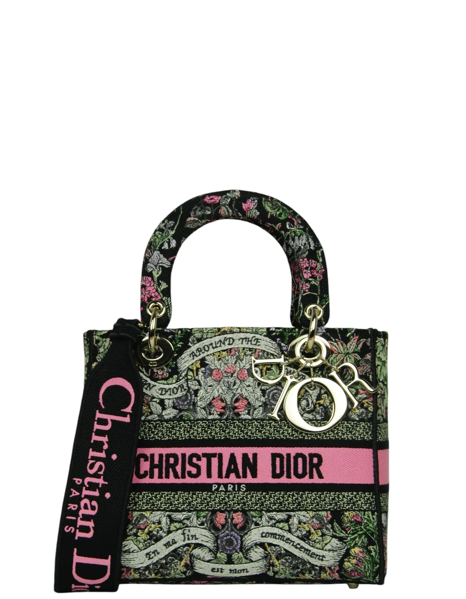 Christian Dior Floral Embroidered Canvas Medium Lady D-Lite