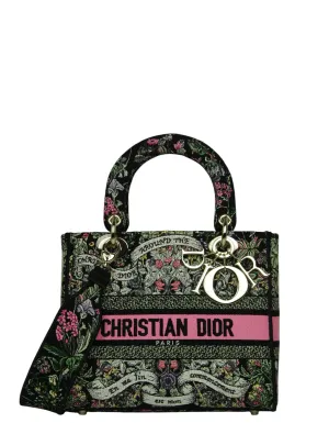 Christian Dior Floral Embroidered Canvas Medium Lady D-Lite