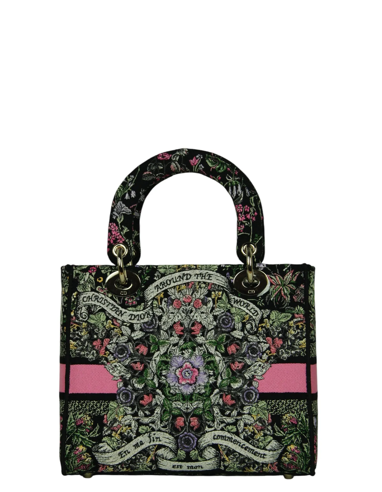 Christian Dior Floral Embroidered Canvas Medium Lady D-Lite