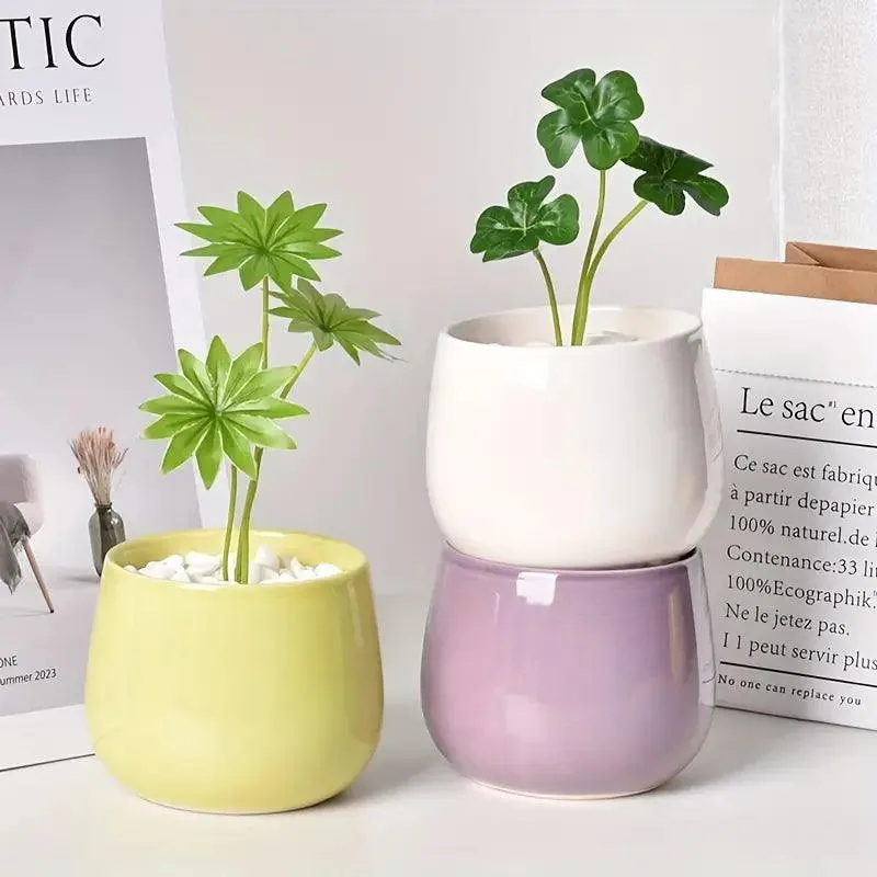Classic Ceramic Macaron Plant Pots with Drainage Holes