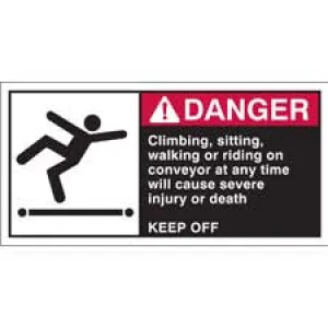 CLIMBING, SITTING, WALKING OR RIDING ON CONVEYOR AT ANY TIME WILL CAUSE SEVERE INJURY OR… Labels