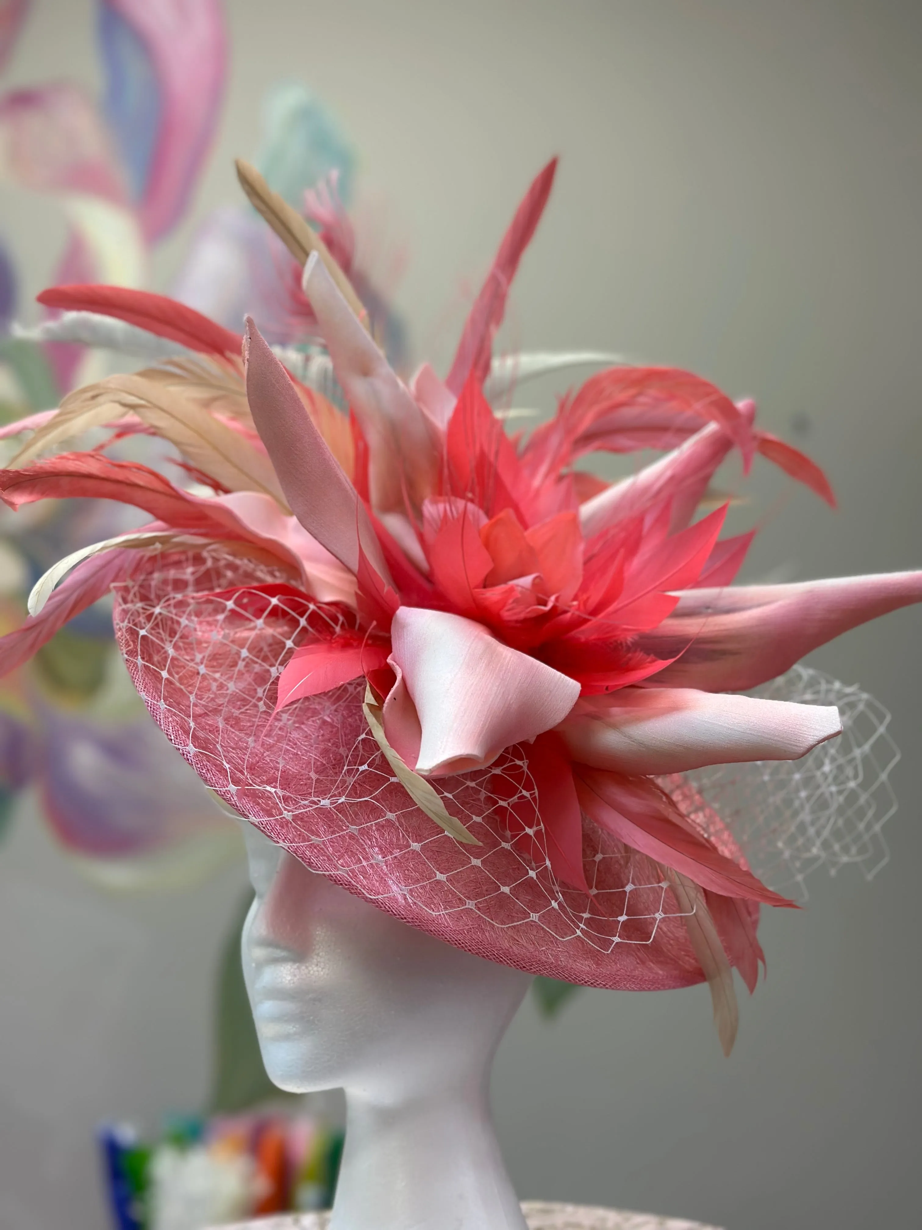 Coral Drama Fascinator