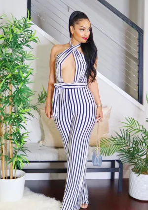 Criss-cross Stripped Jumpsuit