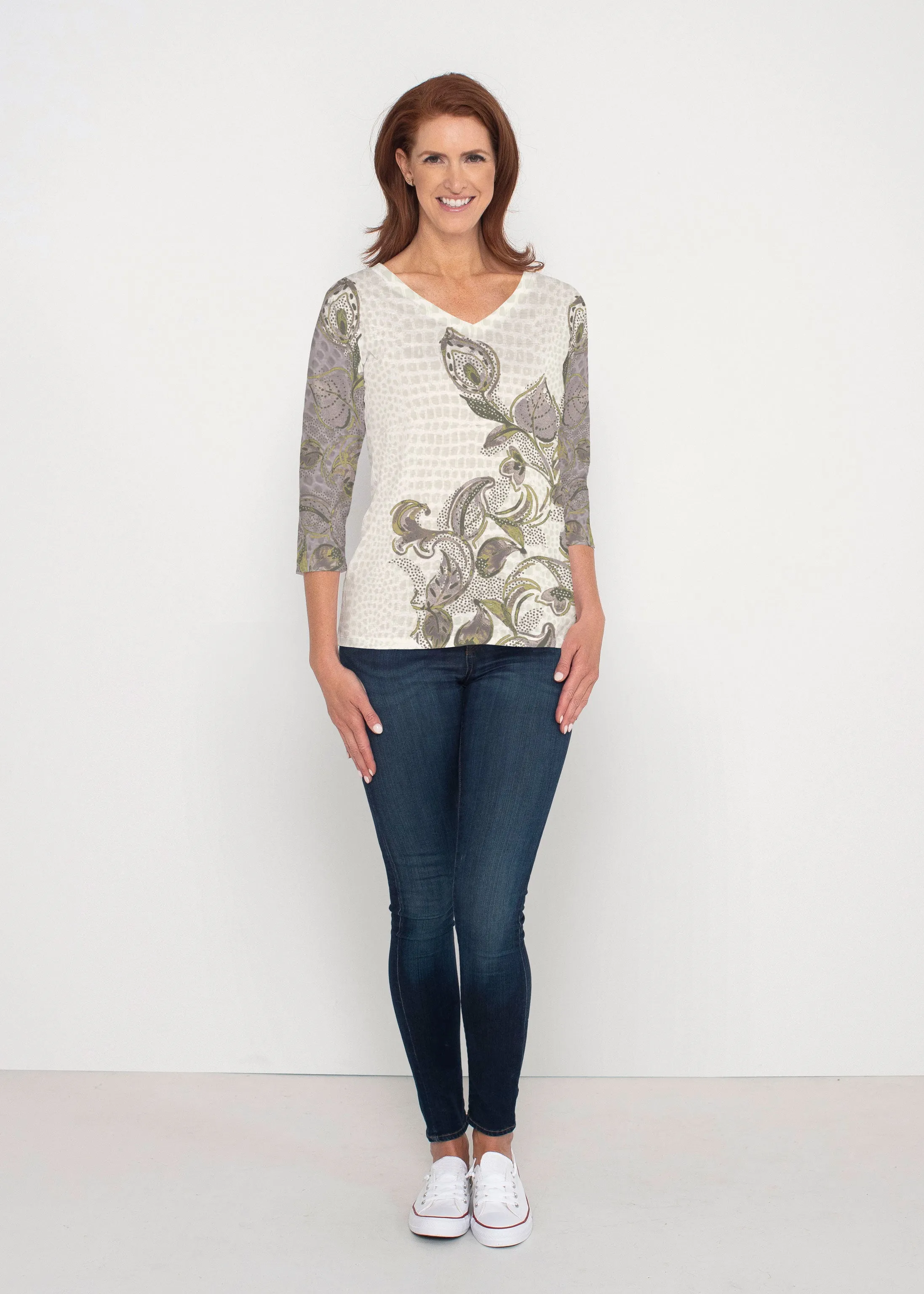 Crocodile Vine (8066) ~ Signature 3/4 Sleeve V-Neck Top