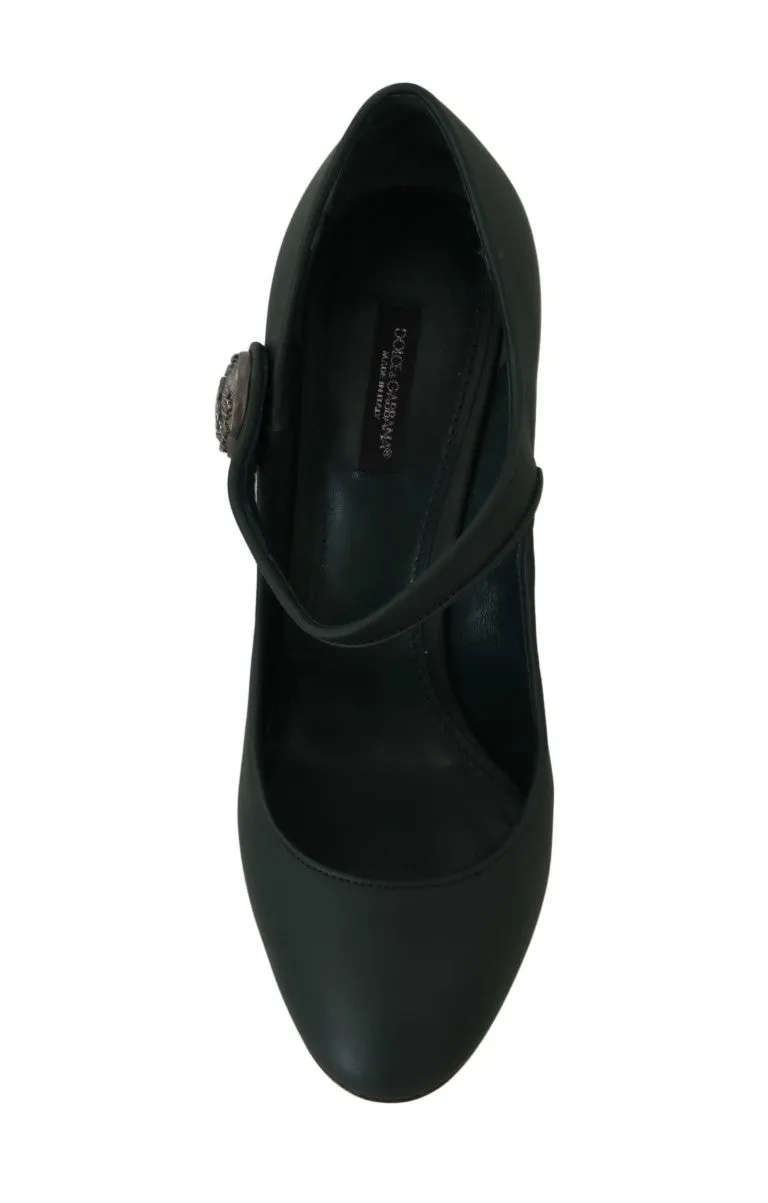 Dark Green Leather DG Coin Mary Janes Shoes