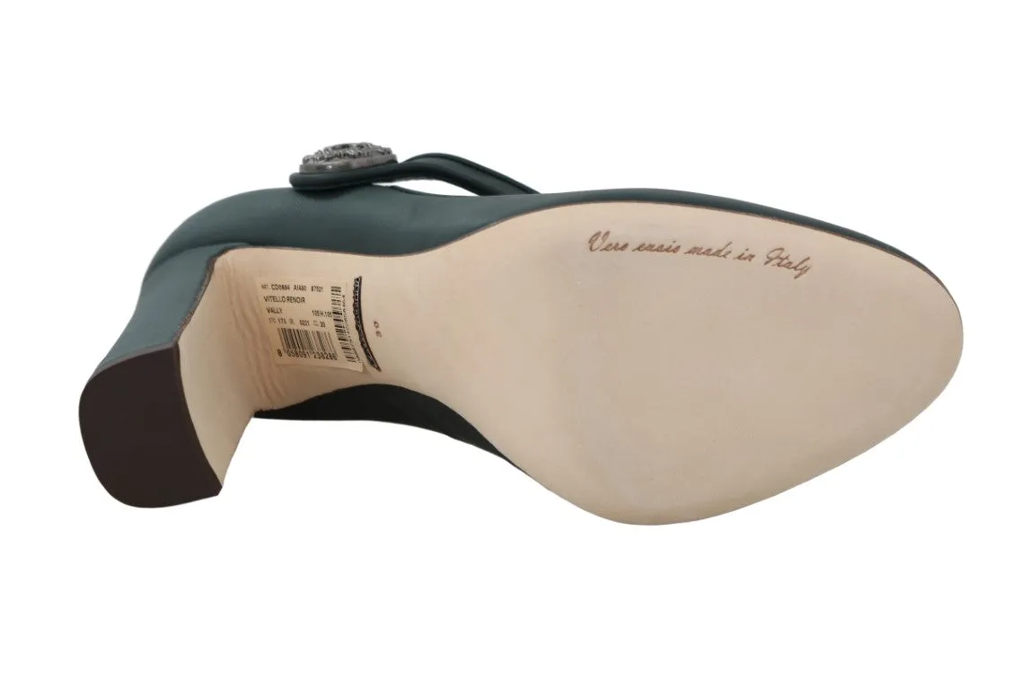 Dark Green Leather DG Coin Mary Janes Shoes