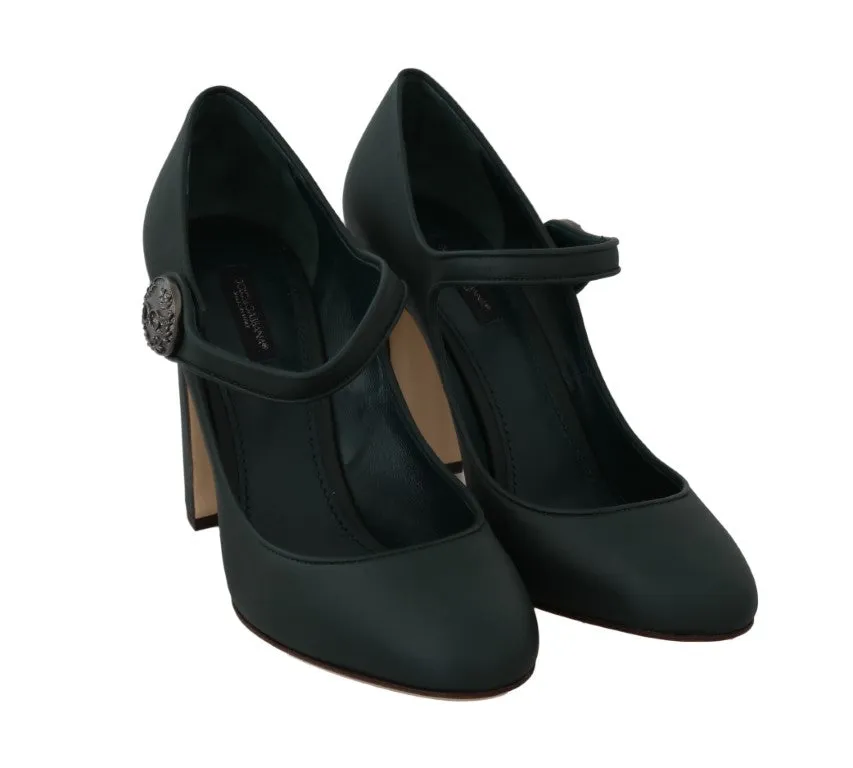 Dark Green Leather DG Coin Mary Janes Shoes