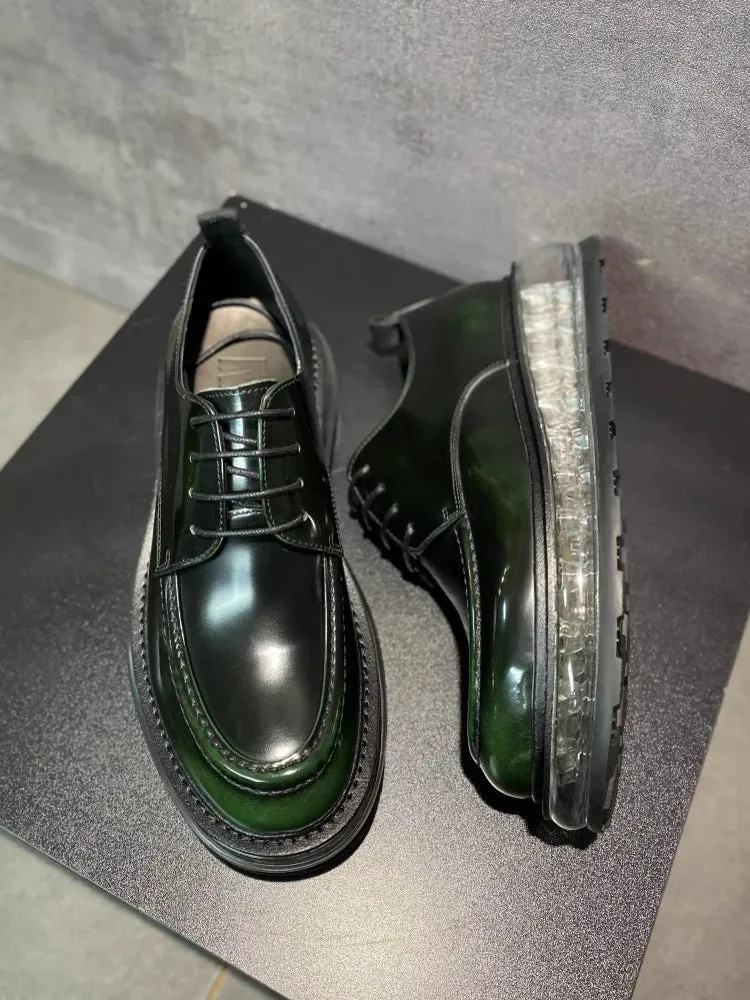 Designer Men's Formal Leather Derby Shoes with Thick Platform