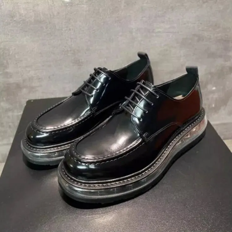 Designer Men's Formal Leather Derby Shoes with Thick Platform