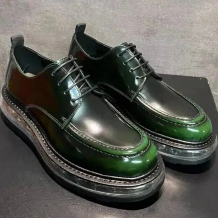 Designer Men's Formal Leather Derby Shoes with Thick Platform