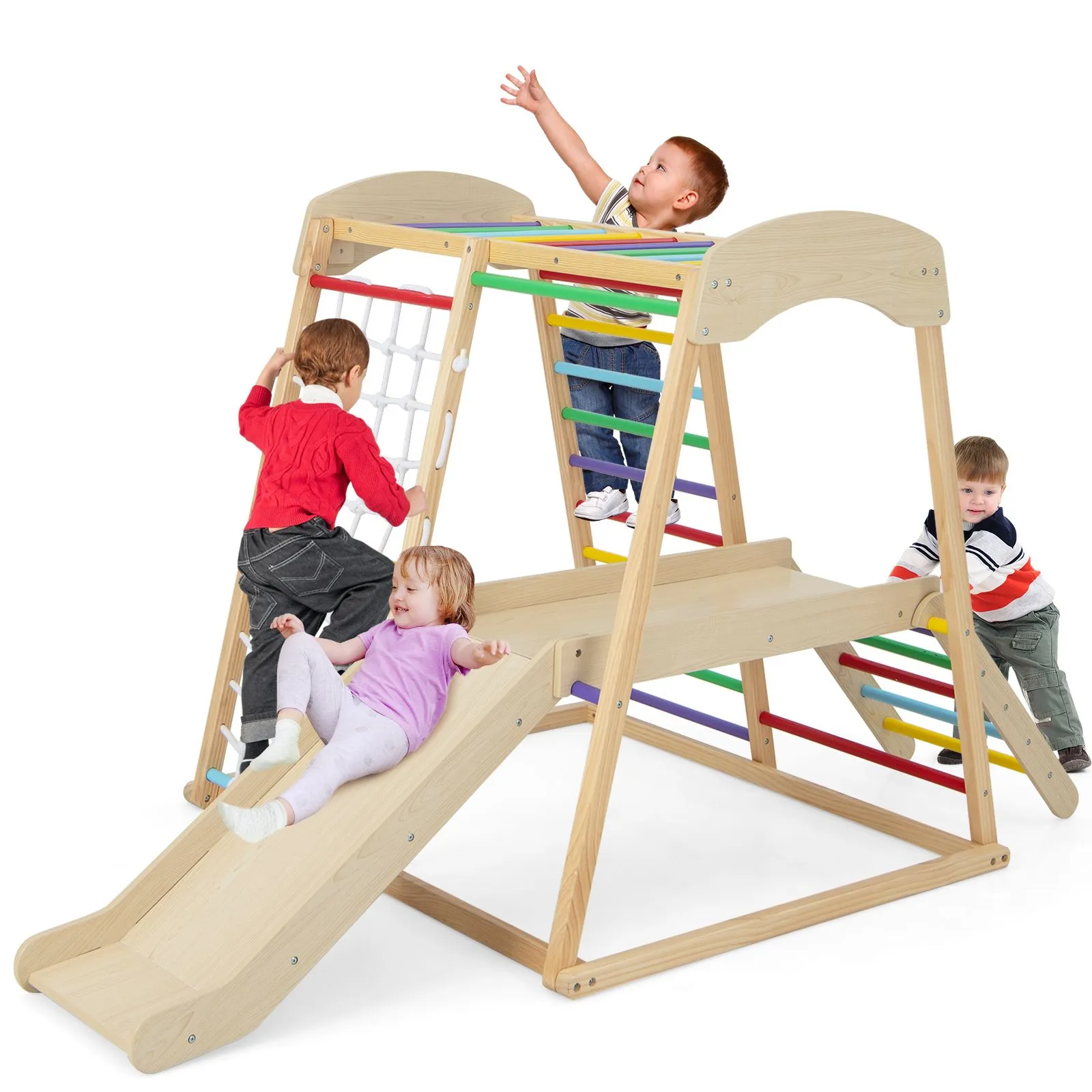 Eco Conscious Wooden 6-in-1 Indoor Jungle Gym | Kids Playground Climber | Slide | 12m 