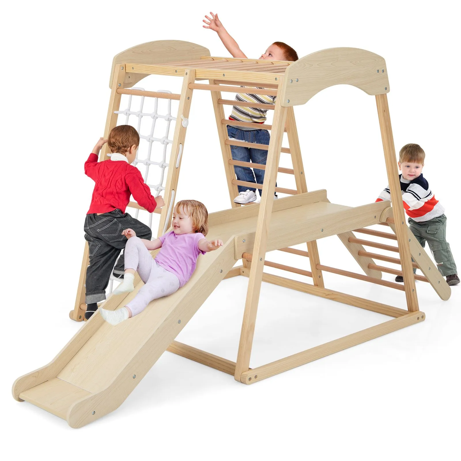 Eco Conscious Wooden 6-in-1 Indoor Jungle Gym | Kids Playground Climber | Slide | 12m 
