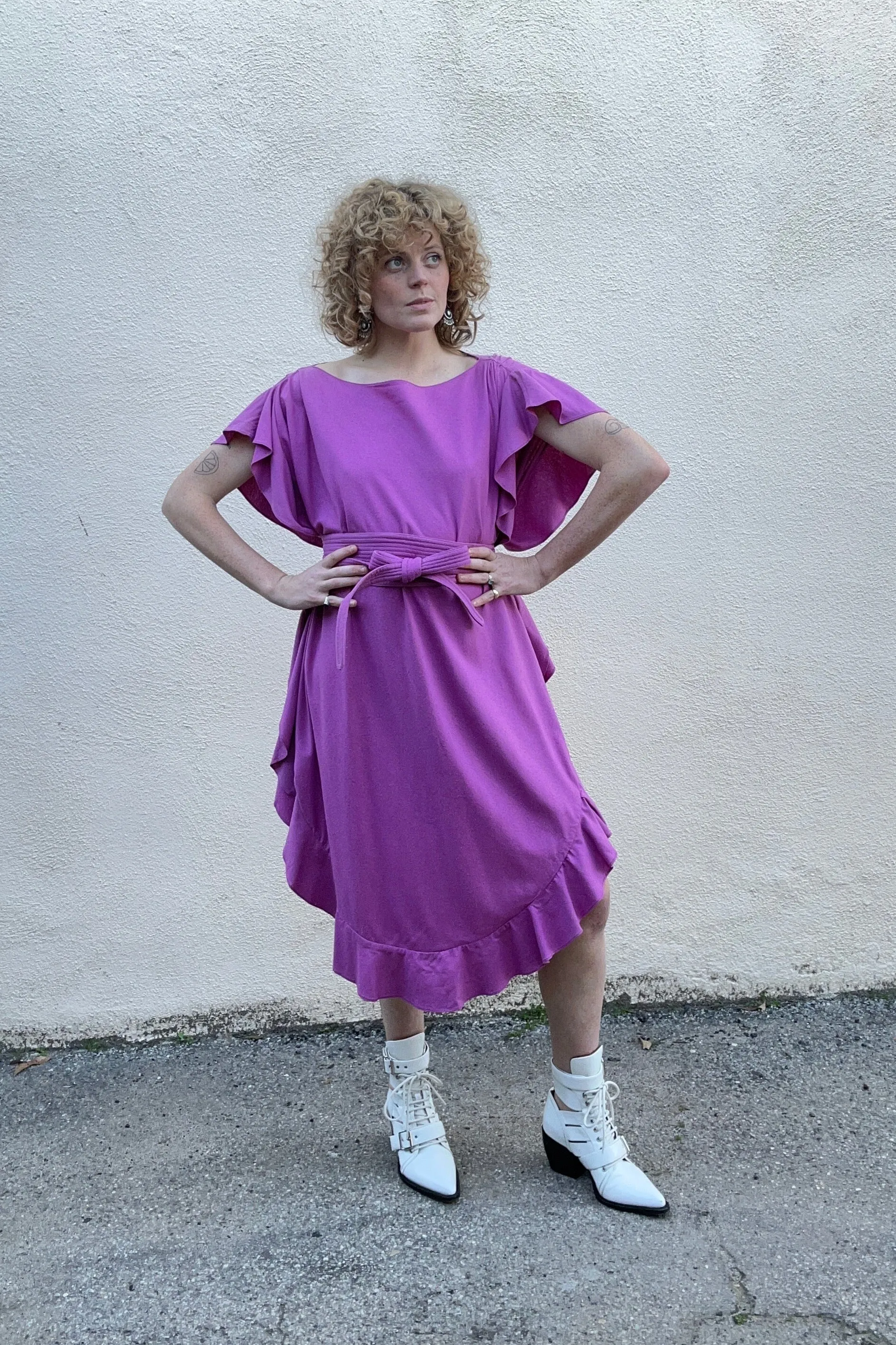 Electric Feathers Fuchsia Ruffle Silk Caftan