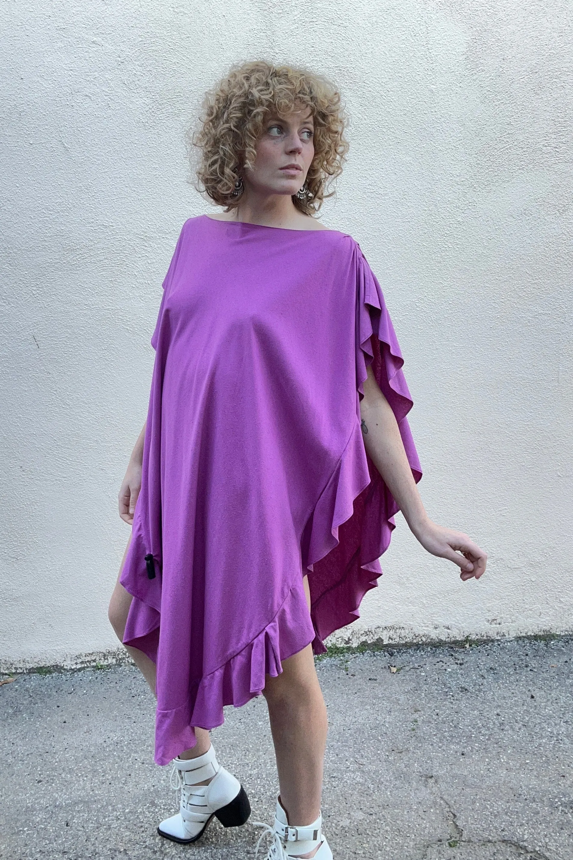 Electric Feathers Fuchsia Ruffle Silk Caftan