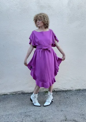 Electric Feathers Fuchsia Ruffle Silk Caftan
