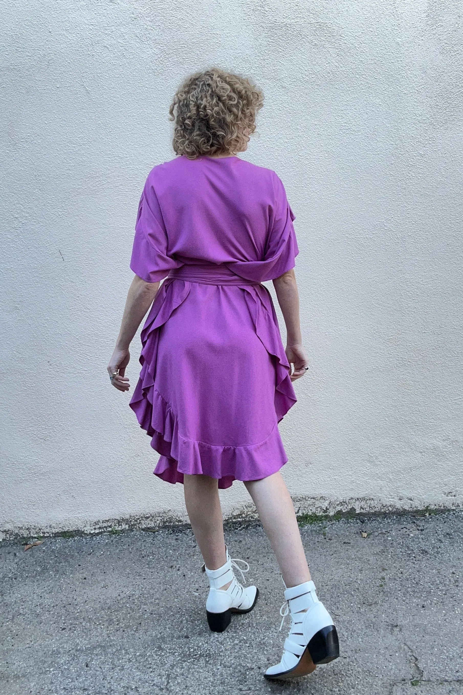 Electric Feathers Fuchsia Ruffle Silk Caftan