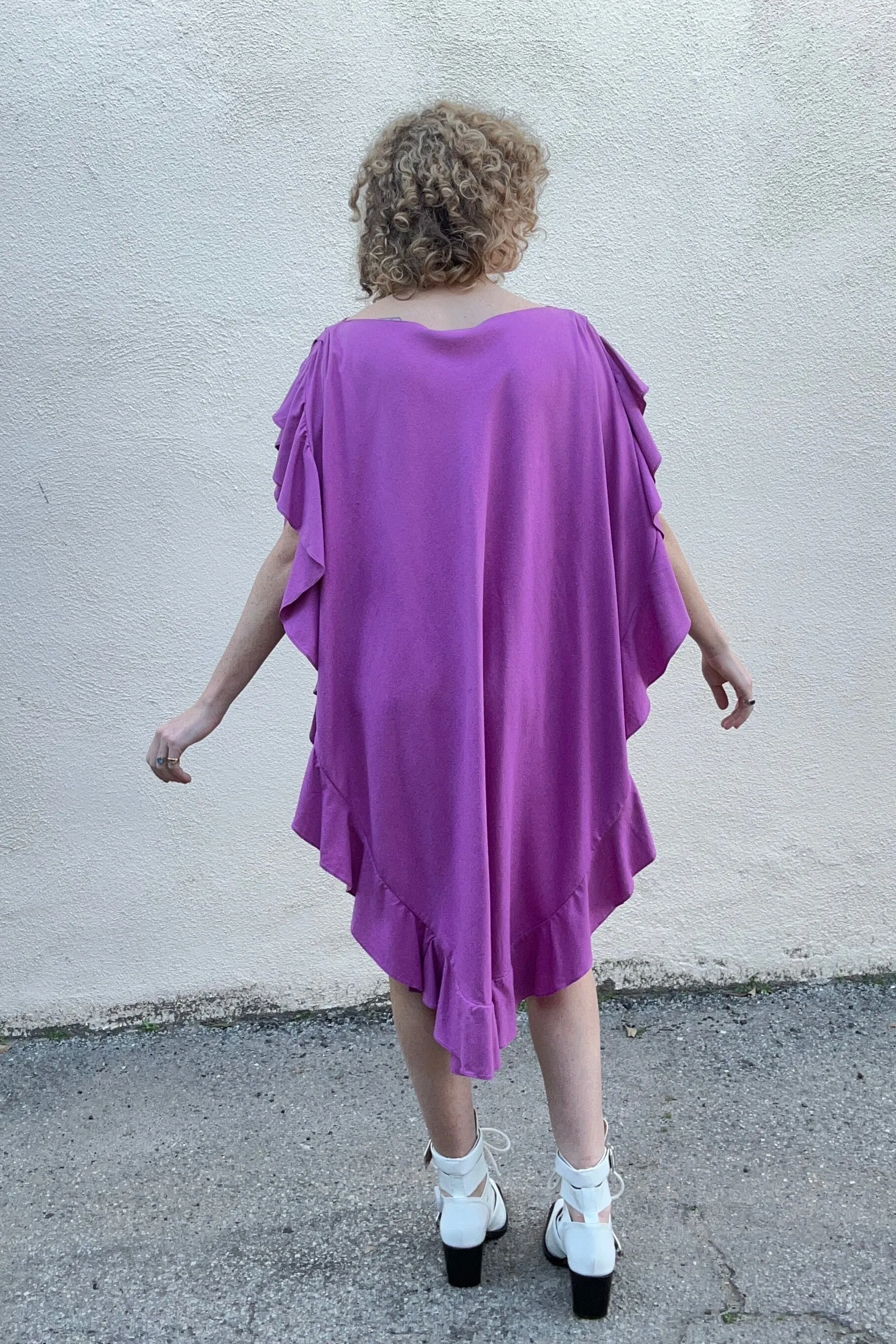 Electric Feathers Fuchsia Ruffle Silk Caftan