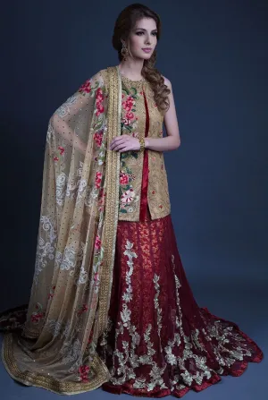 Elegant short open  kurti dress with red lehnga # B3317