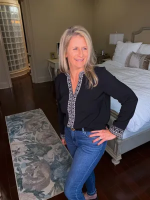 Embroidered Front Long Sleeve Blouse - Limited Quantities