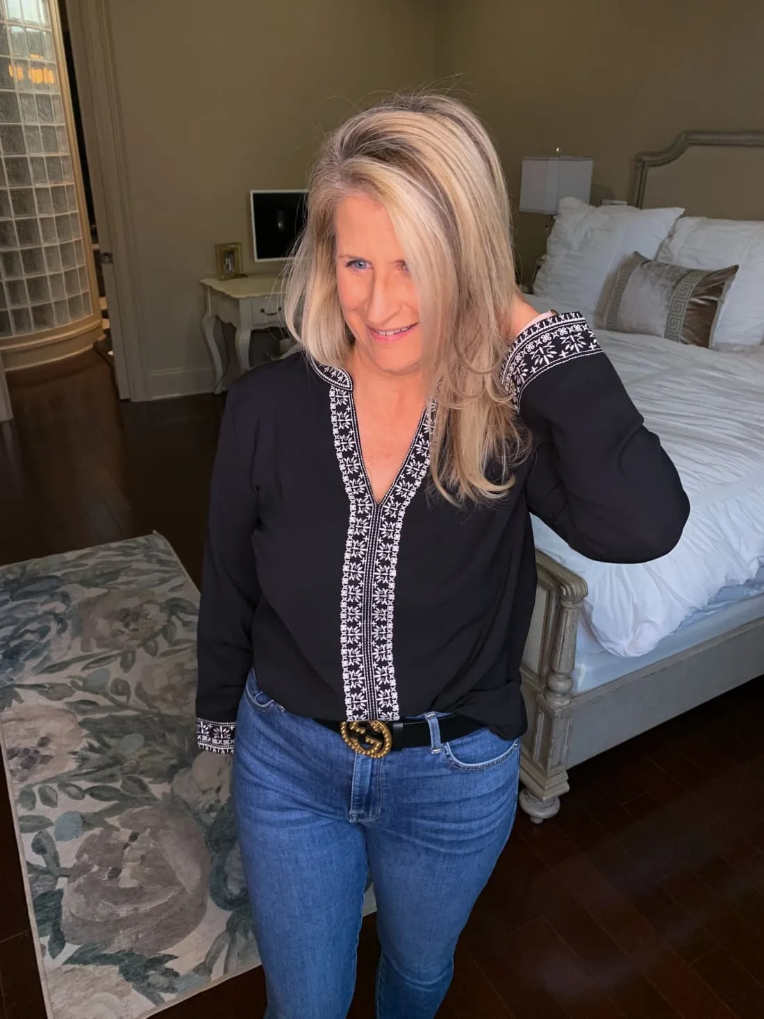Embroidered Front Long Sleeve Blouse - Limited Quantities