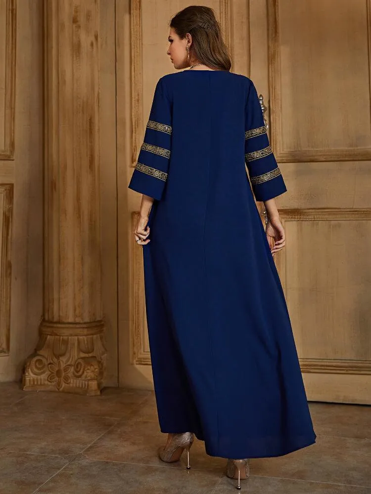 Embroidered Gilded Medium Long Sleeve Jalabiya Dress
