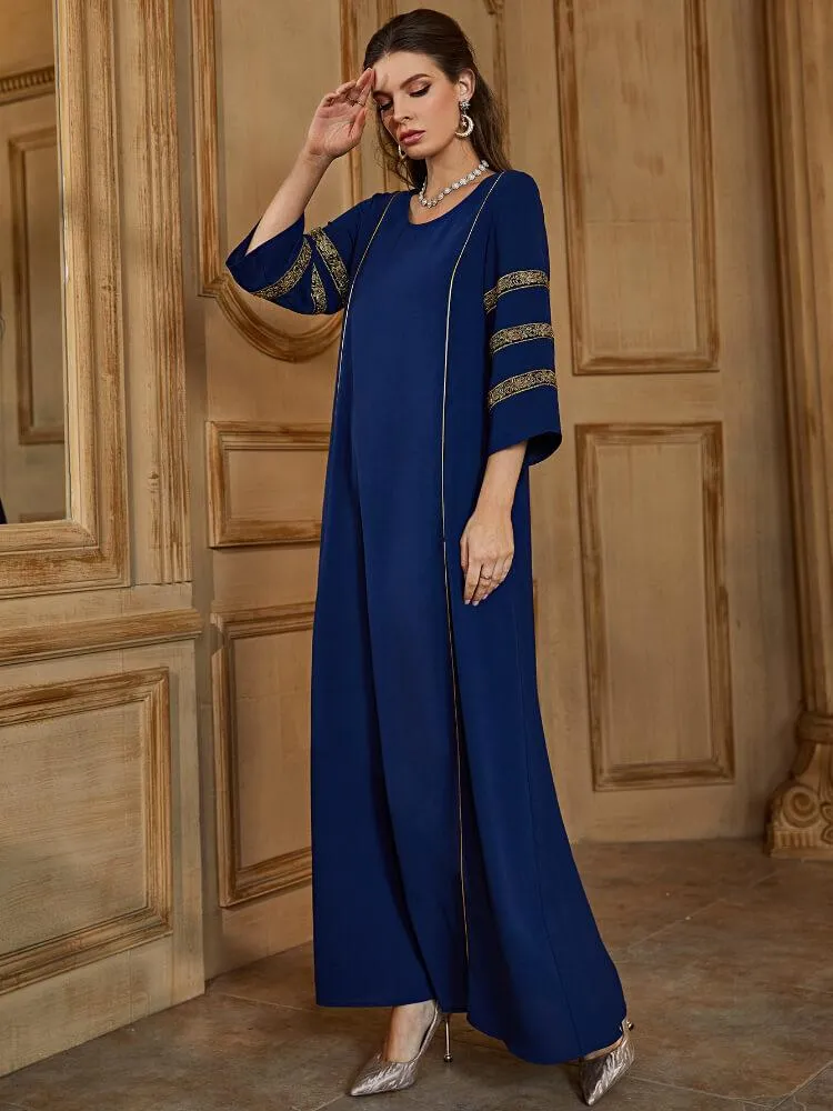 Embroidered Gilded Medium Long Sleeve Jalabiya Dress