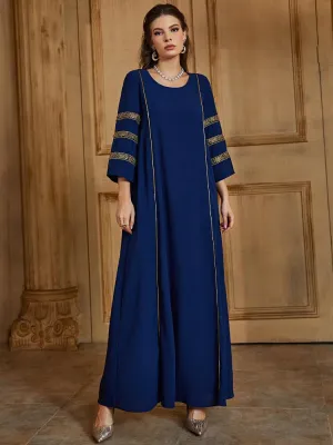 Embroidered Gilded Medium Long Sleeve Jalabiya Dress