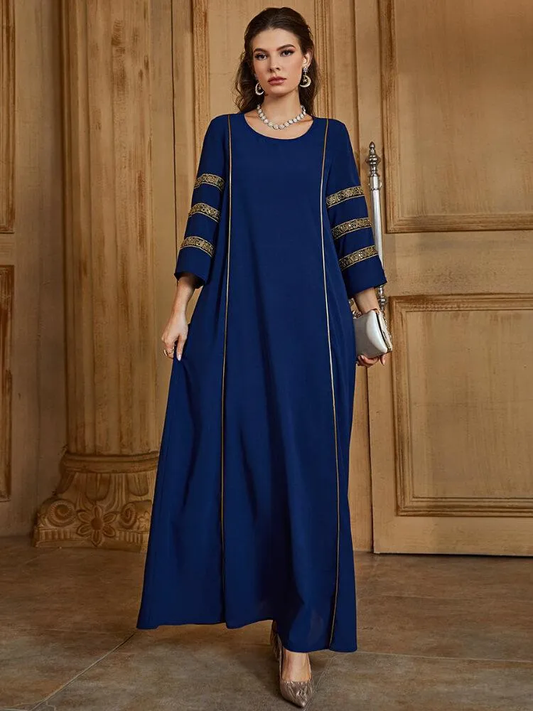 Embroidered Gilded Medium Long Sleeve Jalabiya Dress