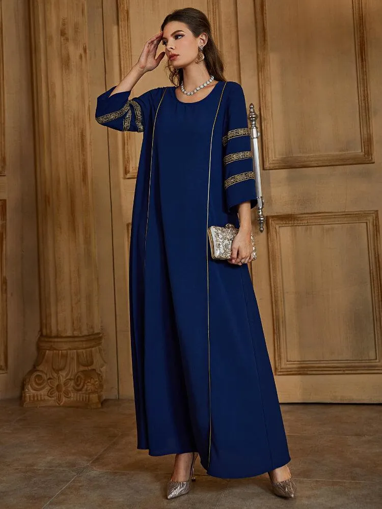 Embroidered Gilded Medium Long Sleeve Jalabiya Dress