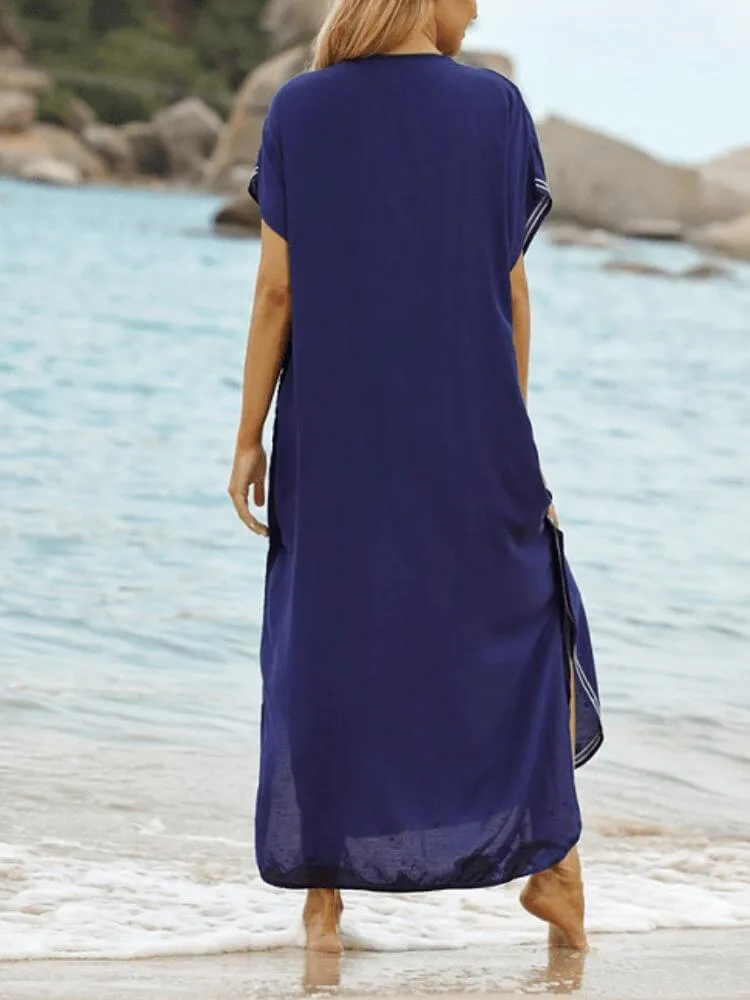 Embroidered Loose V-Neck Dress