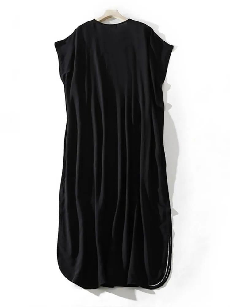 Embroidered Loose V-Neck Dress