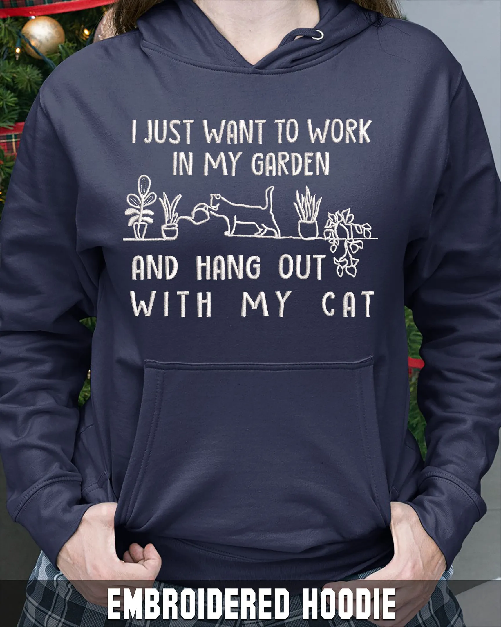 Embroidered Shirt - I Just Want To Work In My Garden And Hang Out With My Cat 2810
