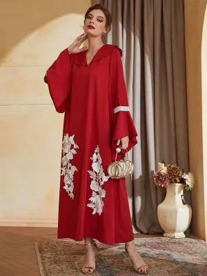 Embroidered V-neck Flare Sleeve Dress