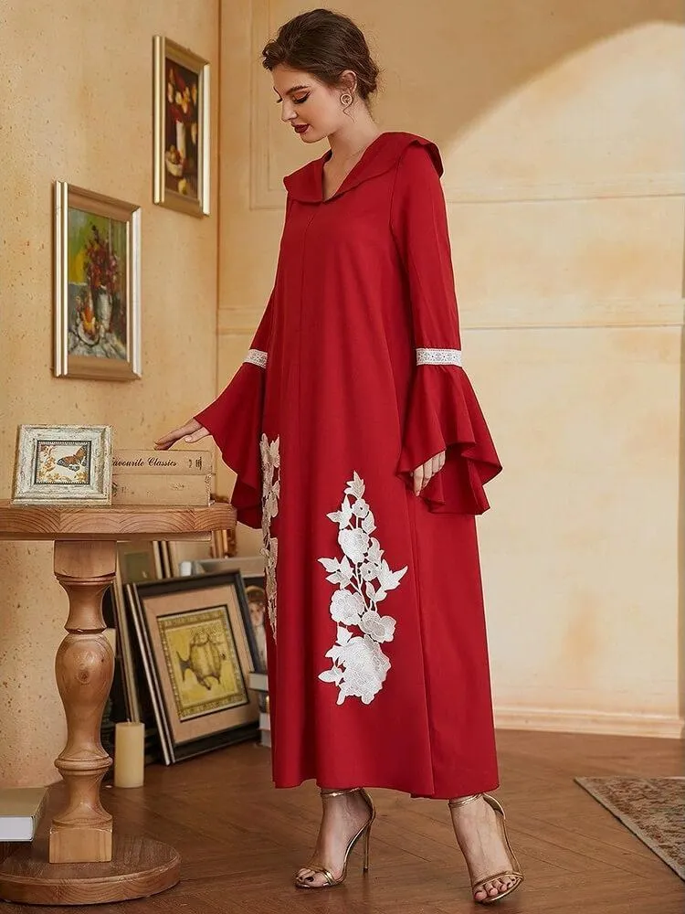 Embroidered V-neck Flare Sleeve Dress