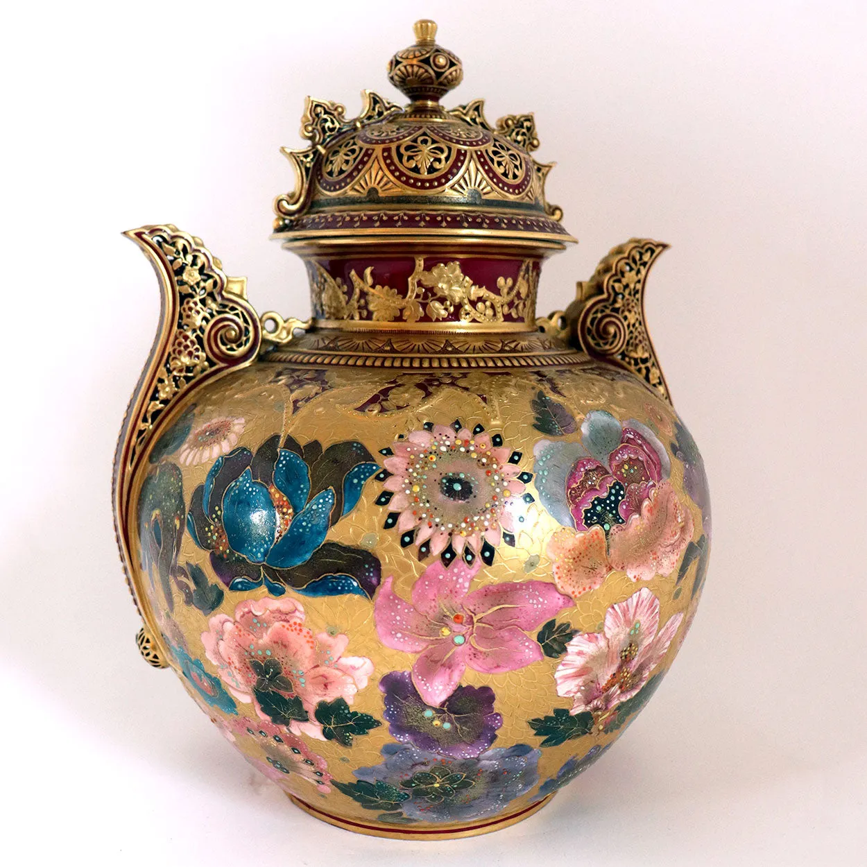 English Derby Porcelain for Shreve Crump & Low Gilt Jeweled Porcelain Urn