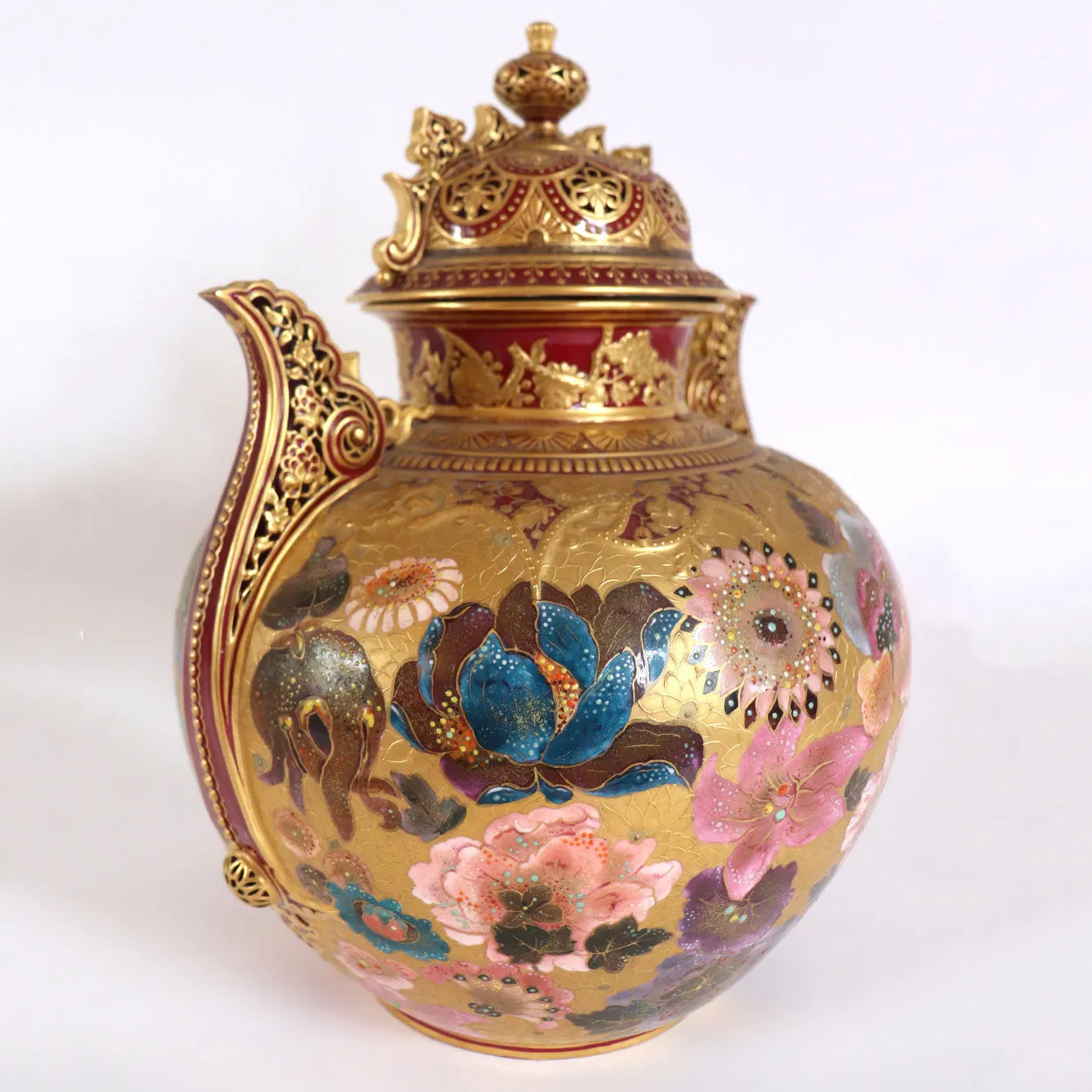 English Derby Porcelain for Shreve Crump & Low Gilt Jeweled Porcelain Urn