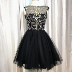 ENVIOUS COUTURE Black High Neck Lace Embellished Mesh Bodice Short Dress Size 0