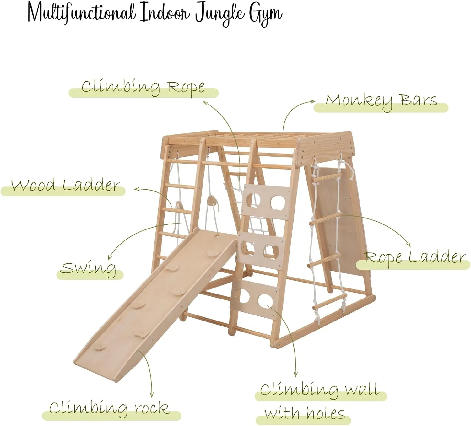 Ergonomic Design Pikler 8-in-1  Indoor Eco Wood Toddler Jungle Gym | Climbing Wall | Slide | 24m 