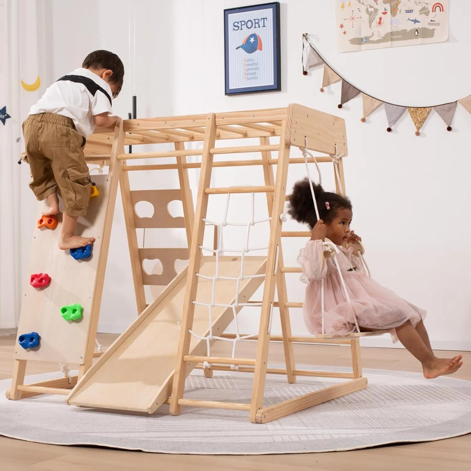 Ergonomic Design Pikler 8-in-1  Indoor Eco Wood Toddler Jungle Gym | Climbing Wall | Slide | 24m 