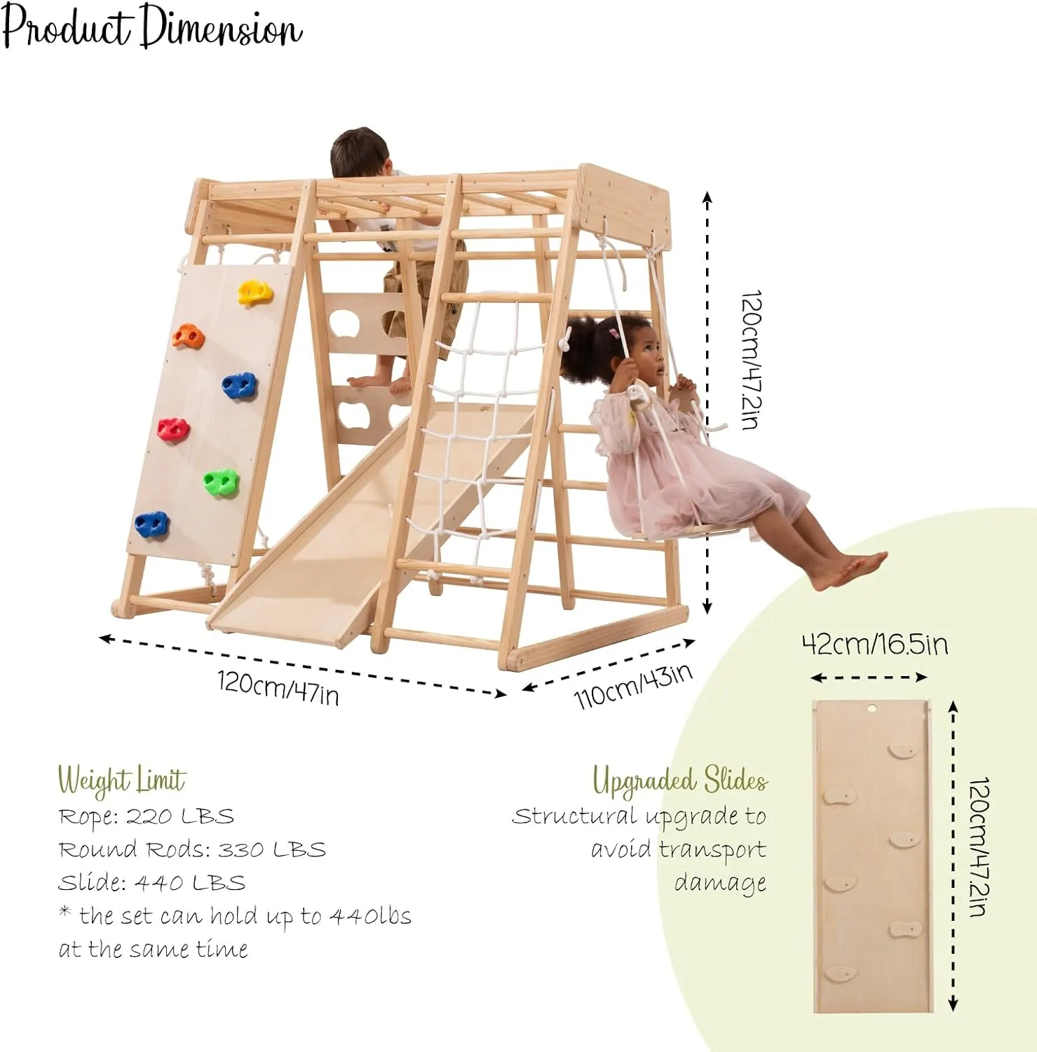 Ergonomic Design Pikler 8-in-1  Indoor Eco Wood Toddler Jungle Gym | Climbing Wall | Slide | 24m 