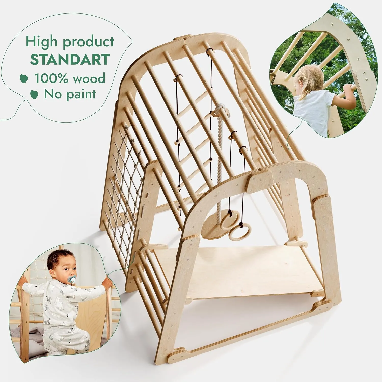 Ergonomic Pikler 6-in-1  Indoor & Outdoor Eco Wood Toddler Jungle Gym | Climbing Wall | Slide | 36m 