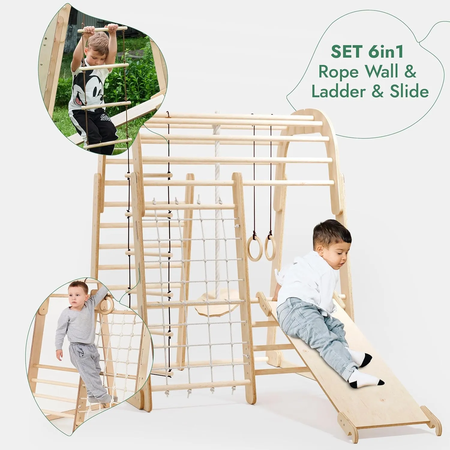 Ergonomic Pikler 6-in-1  Indoor & Outdoor Eco Wood Toddler Jungle Gym | Climbing Wall | Slide | 36m 