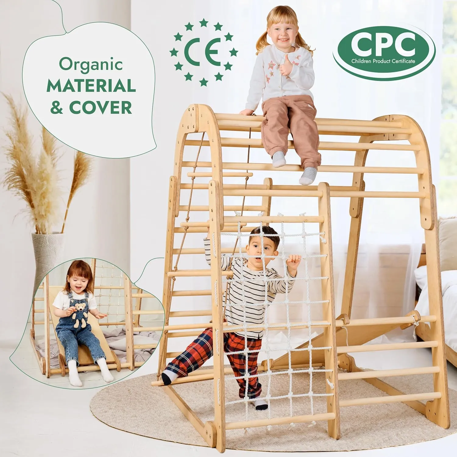 Ergonomic Pikler 6-in-1  Indoor & Outdoor Eco Wood Toddler Jungle Gym | Climbing Wall | Slide | 36m 