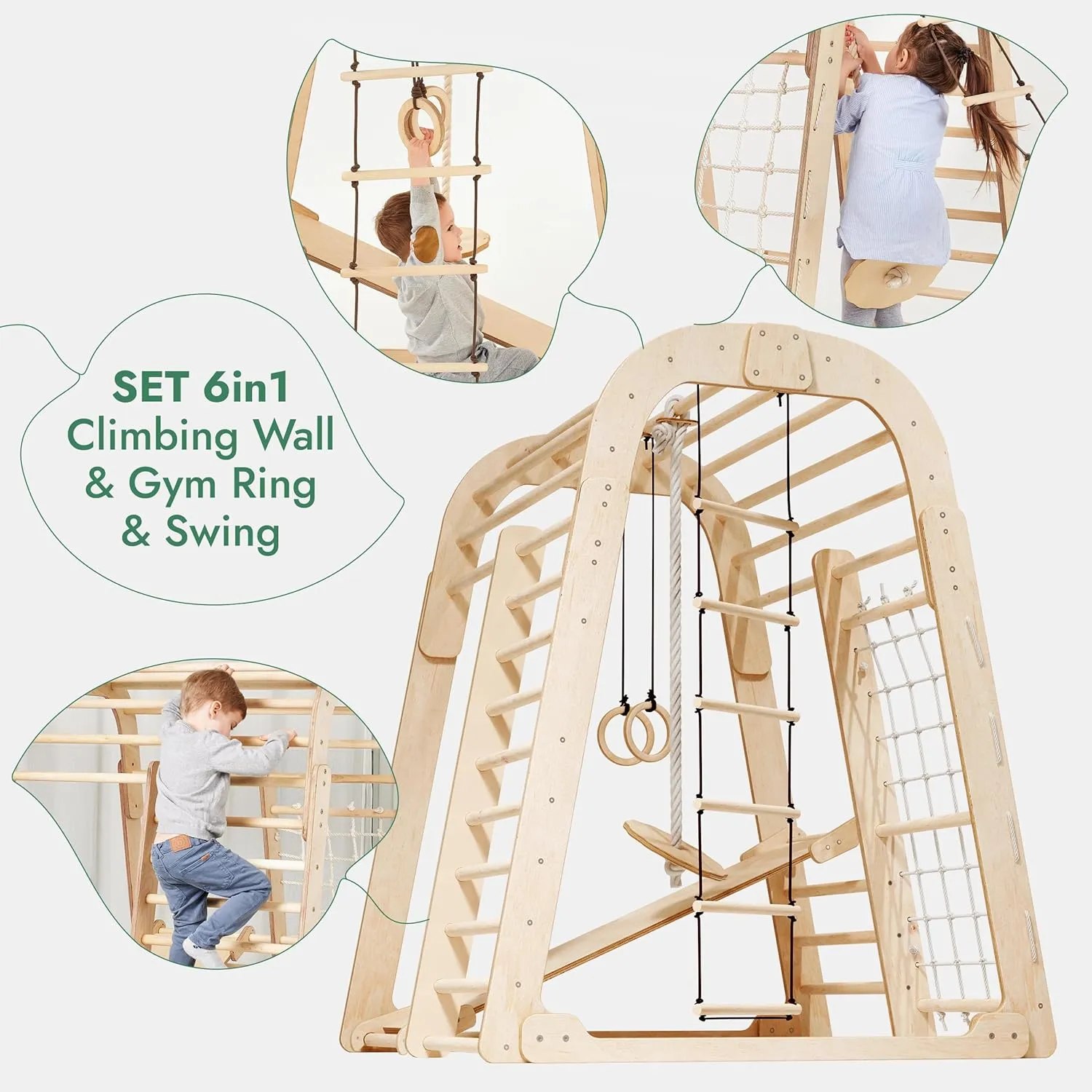 Ergonomic Pikler 6-in-1  Indoor & Outdoor Eco Wood Toddler Jungle Gym | Climbing Wall | Slide | 36m 