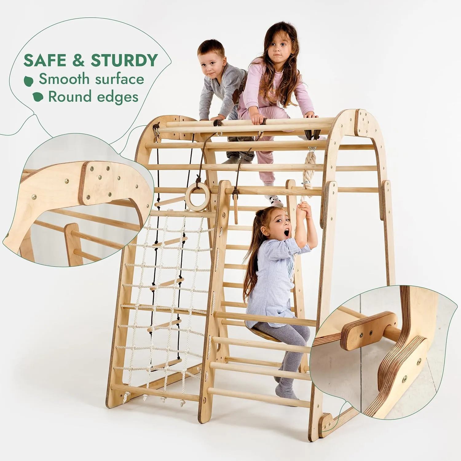 Ergonomic Pikler 6-in-1  Indoor & Outdoor Eco Wood Toddler Jungle Gym | Climbing Wall | Slide | 36m 