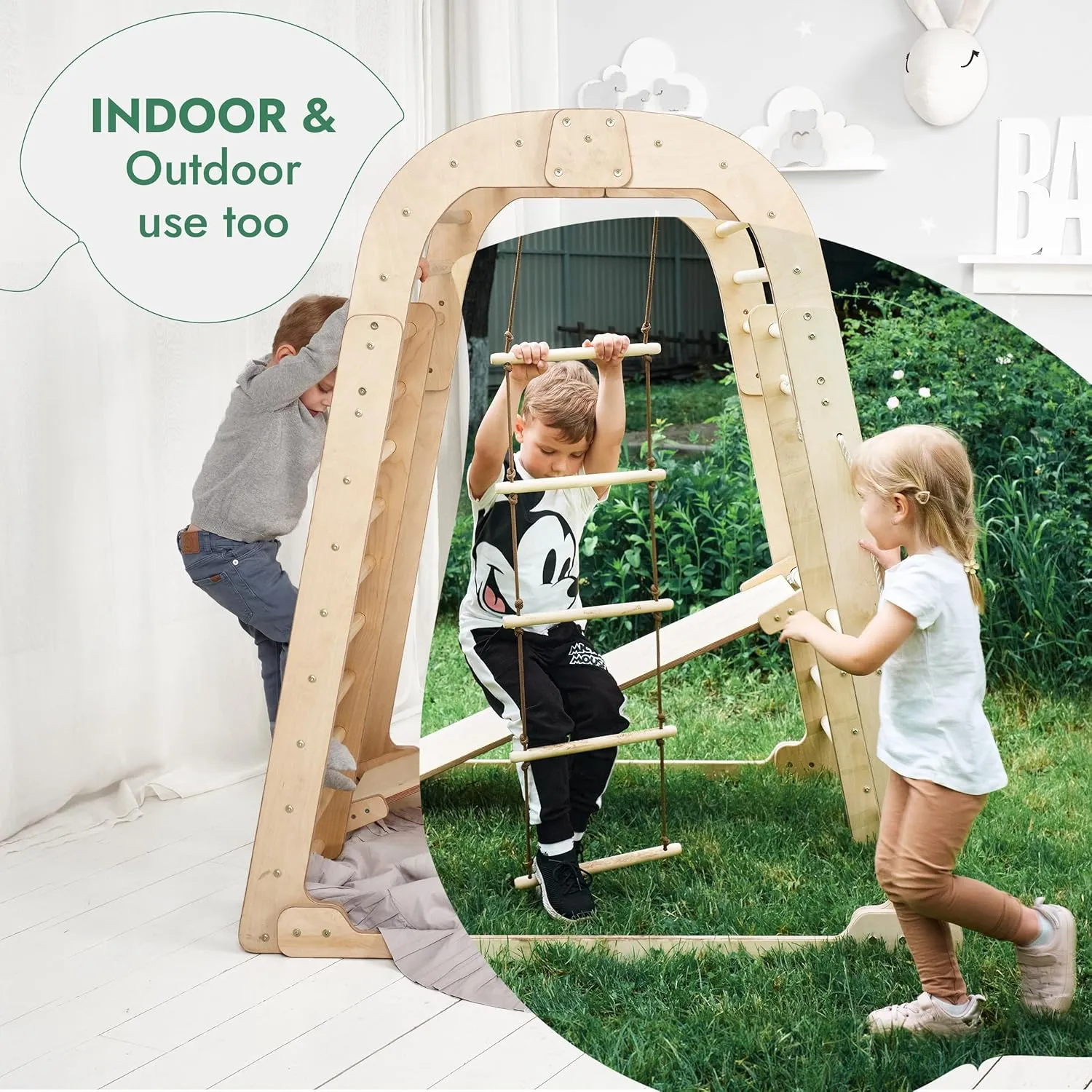 Ergonomic Pikler 6-in-1  Indoor & Outdoor Eco Wood Toddler Jungle Gym | Climbing Wall | Slide | 36m 
