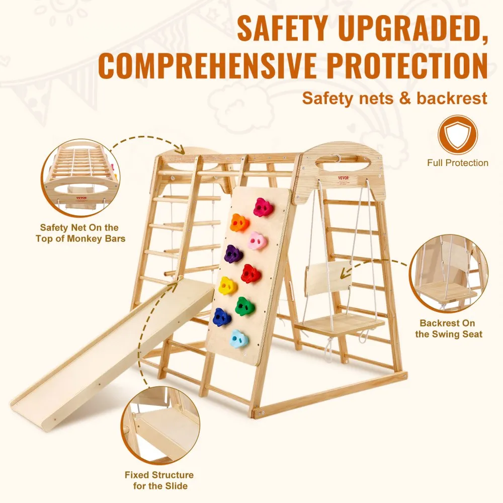 Ergonomic Pikler 7-in-1  Indoor & Outdoor Solid Pine Toddler Jungle Gym | Climbing Wall | Slide | 2-7 Years