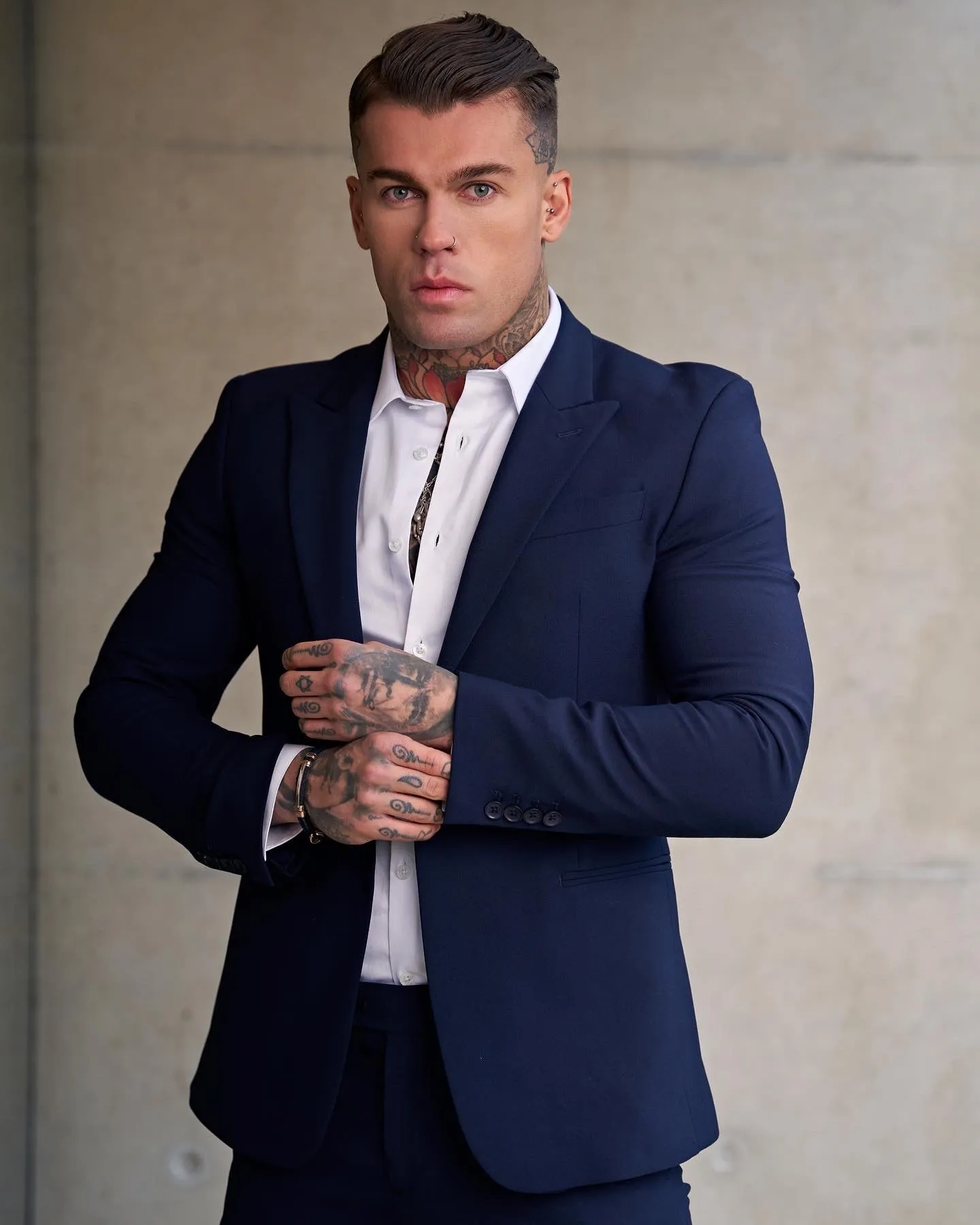 Father Sons Slim Formal Plain Navy Stretch Trousers - FST009