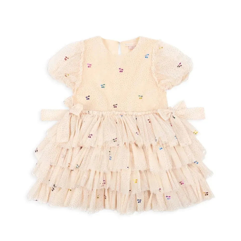 Fay Print Tulle Ruffle Party Dress (Cherry)