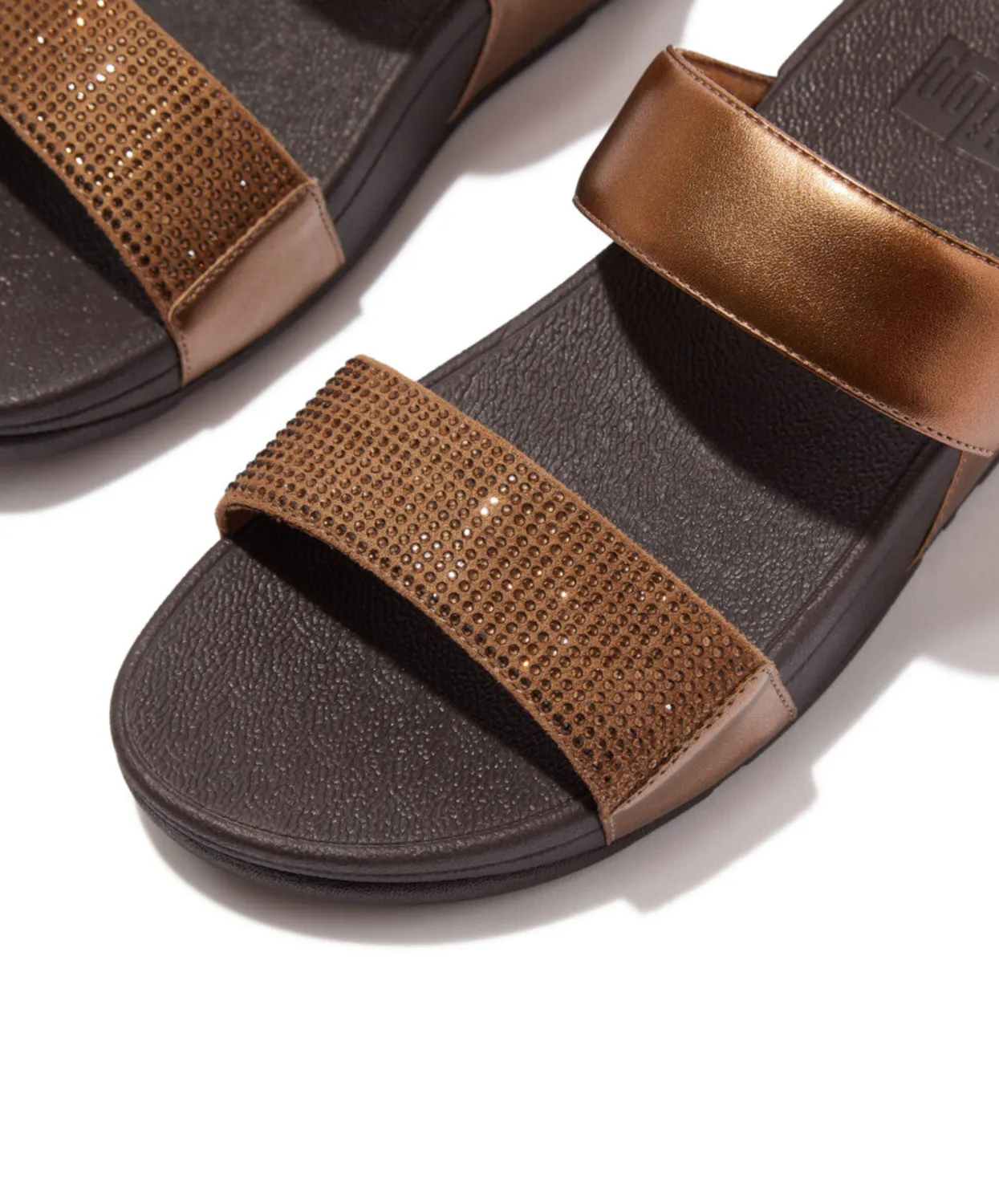 Fitflop Lulu Crystal Embellished Slides Bronze